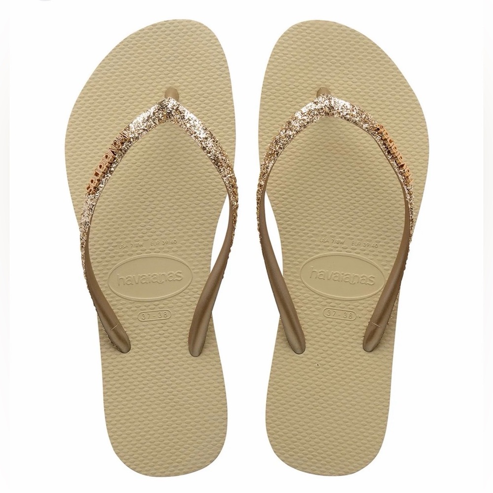 Havaianas Gold Glitter Slim Strap Flip Flops Youth 3/4 EU35 36